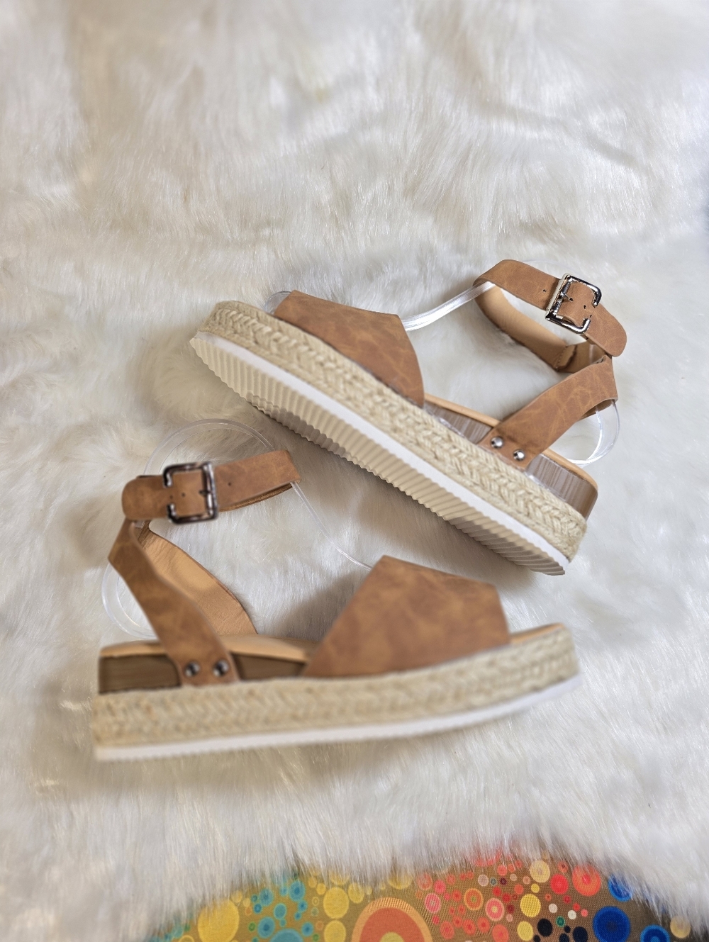 Soda Topic Womens Tan Platform Espadrille Sandals with Ankle Strap - Picture 5 of 12